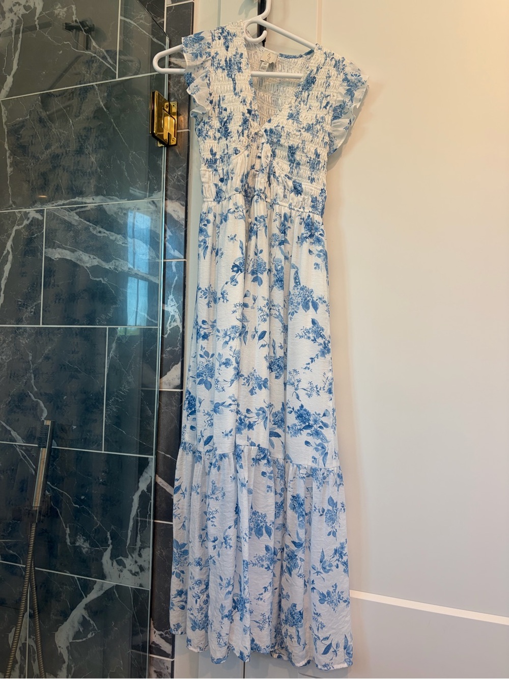 Joie White Maxi Dress with Blue Floral Print